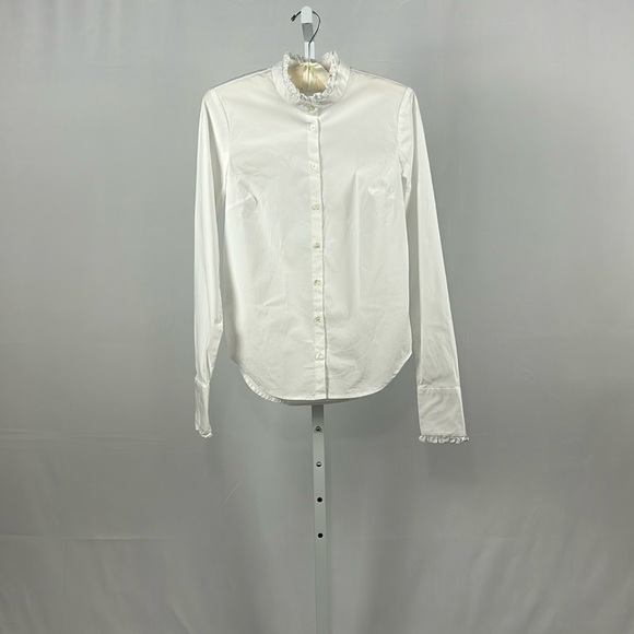 Veronica Beard Tops - Veronica Beard White Ruffle Button Down Shirt Size 4